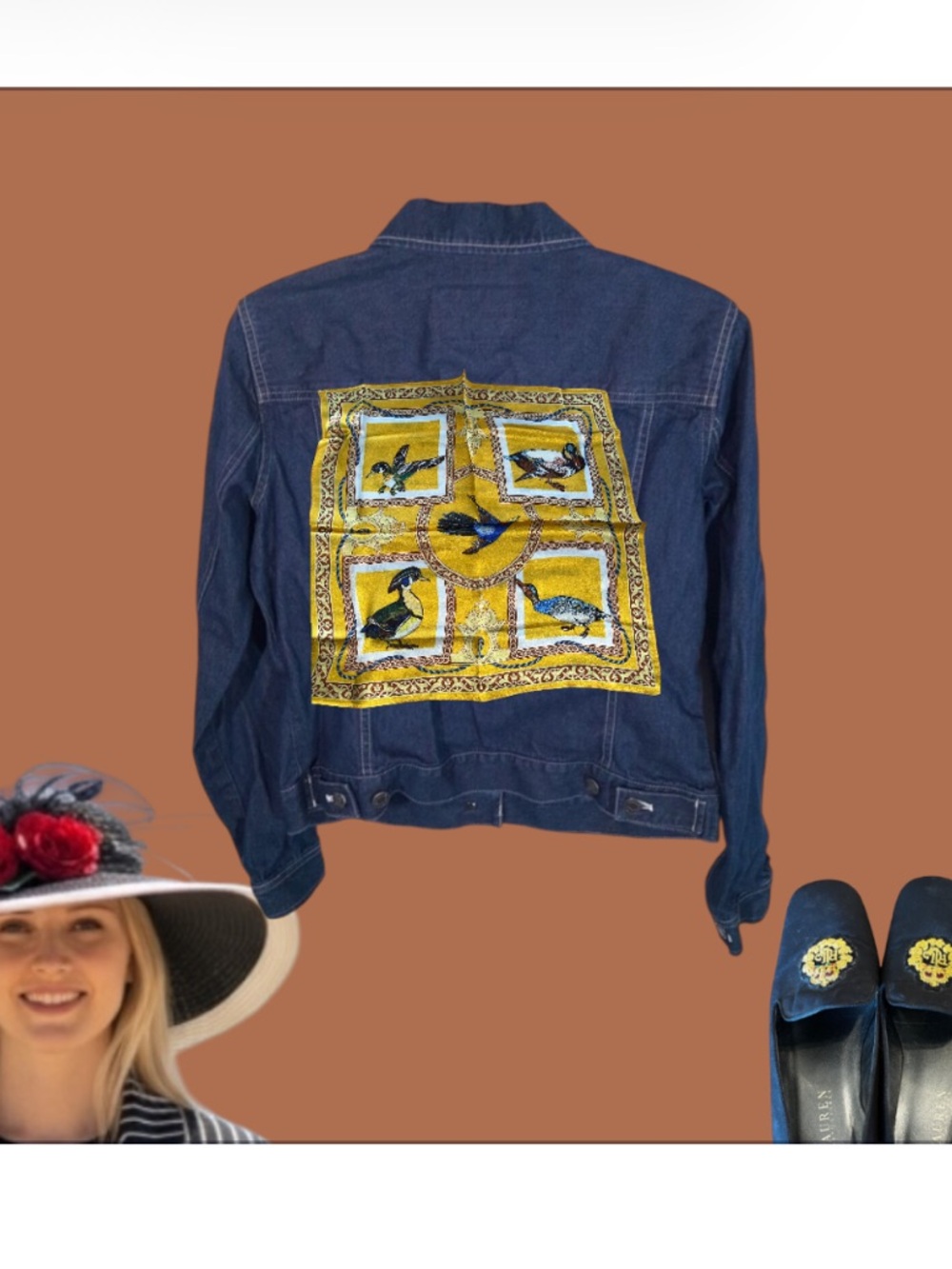 Lauren Ralph Lauren Dark Blue Denim Jacket with Yellow Bird Patch